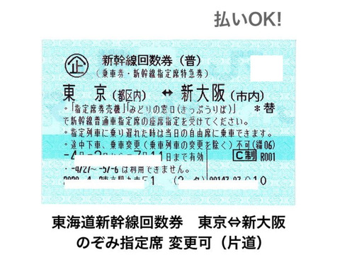 新幹線チケット(新大阪→東京)